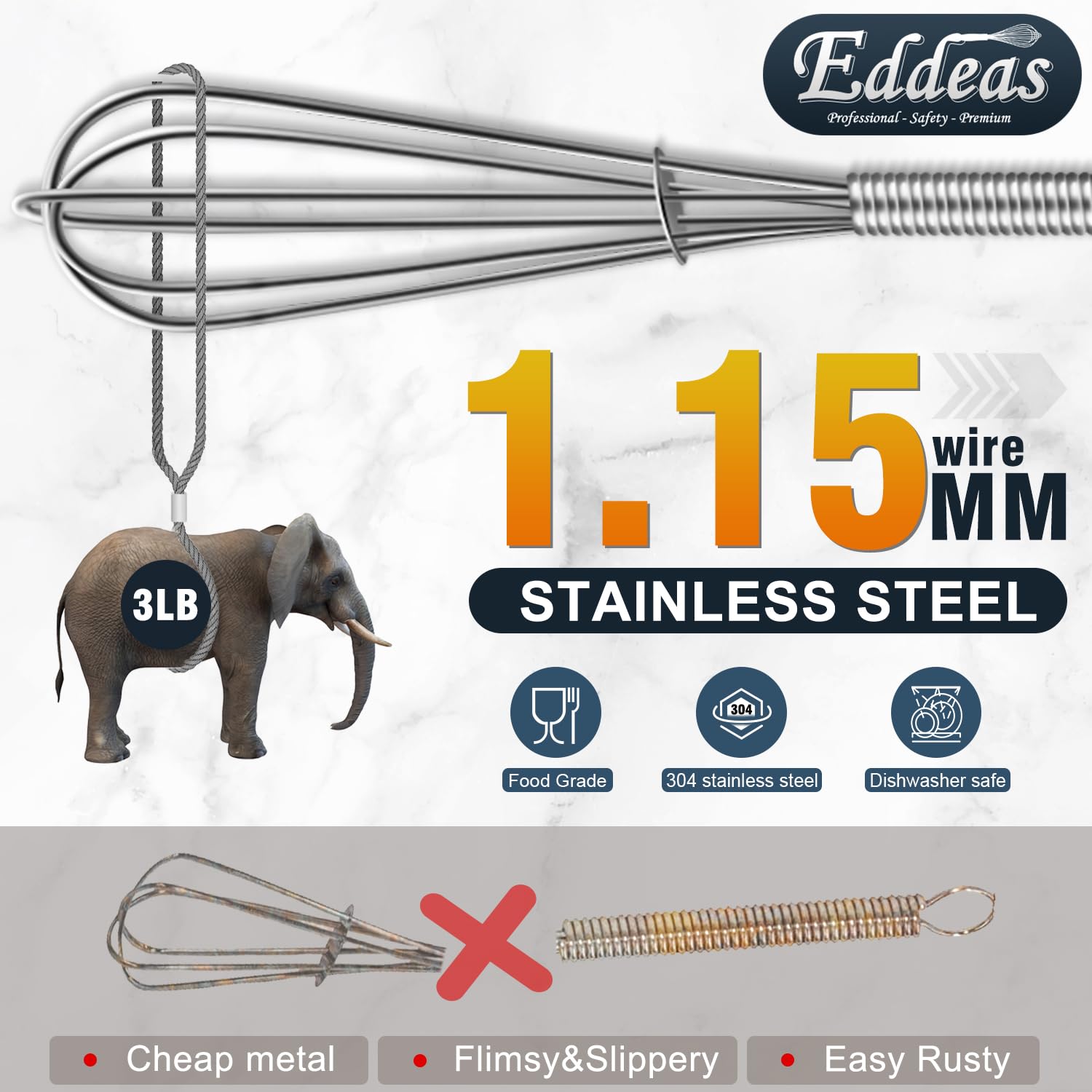 Eddeas Small Whisk Stainless Steel, Mini wire whisk 3 Pieces, 5in, 6in & 7in Tiny Whisks Perfect for Whisking, Beating, Mixing Sauces & Blending Ingredients.