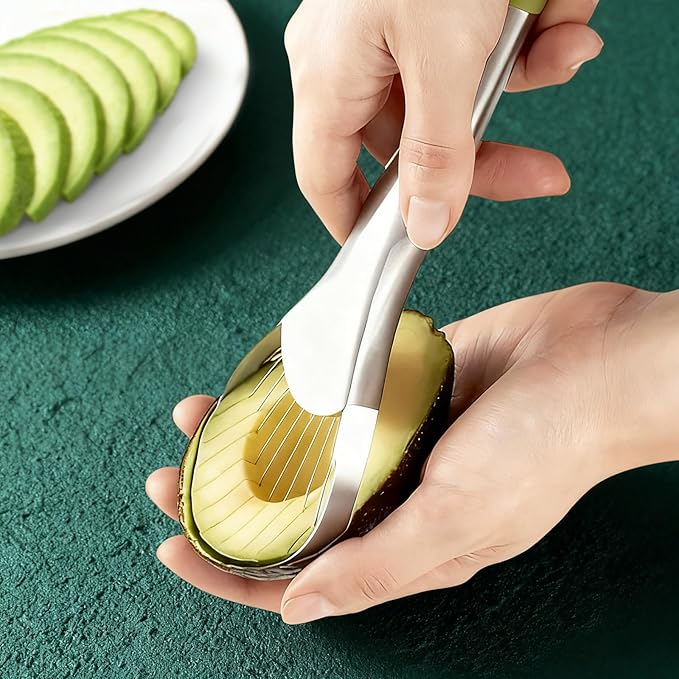 YVREOLP Avocado Slicer,Stainless Steel Avocado Slicer Tool and Avocado Smasher Tool,Quickly Slices Thinly and Masher,Suitable for Avocados,Potatoes,Dragon Fruit and Other Fruits Vegetables