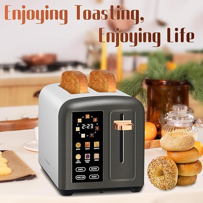 SEEDEEM 2-Slice Touchscreen Toaster, Stainless, 7 Shade, 1350W, Grey