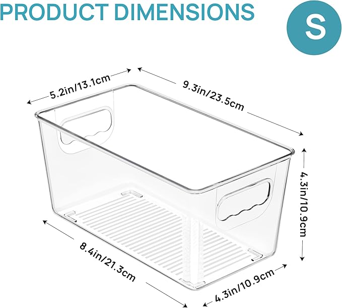 Vtopmart 6 Pack Clear Storage Bins, Pantry Storage Bins with Handle, Small