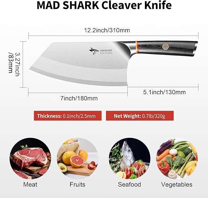 MAD SHARK 7 Inch Meat Cleaver Knife Professional German Stainless Steel