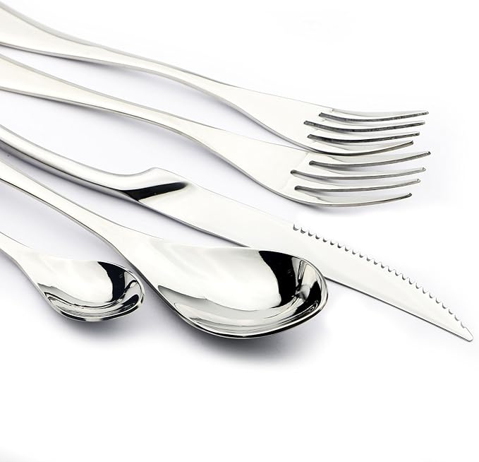 JANKNG 20-Piece 18/10 Stainless Steel Serrated Steak Knife Flatware Set, Service for 4