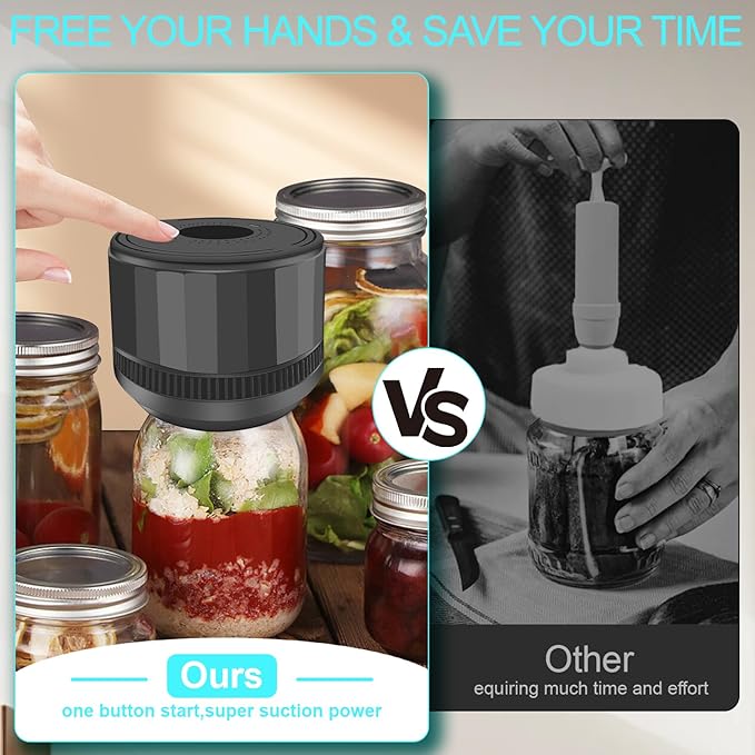 YK Siguoril Electric Mason Jar Vacuum Sealer, Auto Stop Mason Jar Vacuum Sealer Kit for Wide Mouth and Regular Mouth canning lids with Food Storage Labels for Freshness and Preservation