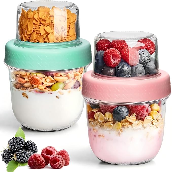 ComSaf 8+4Oz 2Pcs Overnight Oats Containers with Lids, Small Dual-Layer Jar