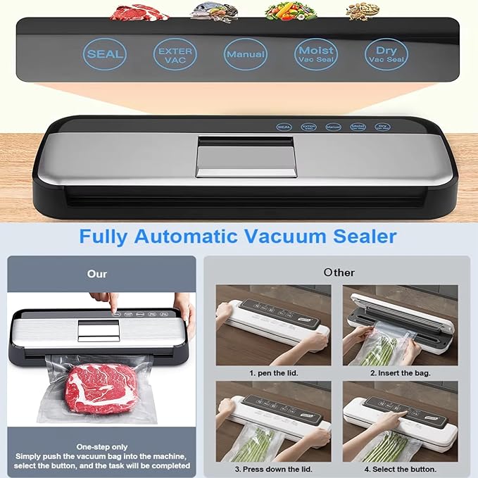 85KPa Vacuum Sealer Machine One-Touch Automatic Food Sealer with 15 Bags