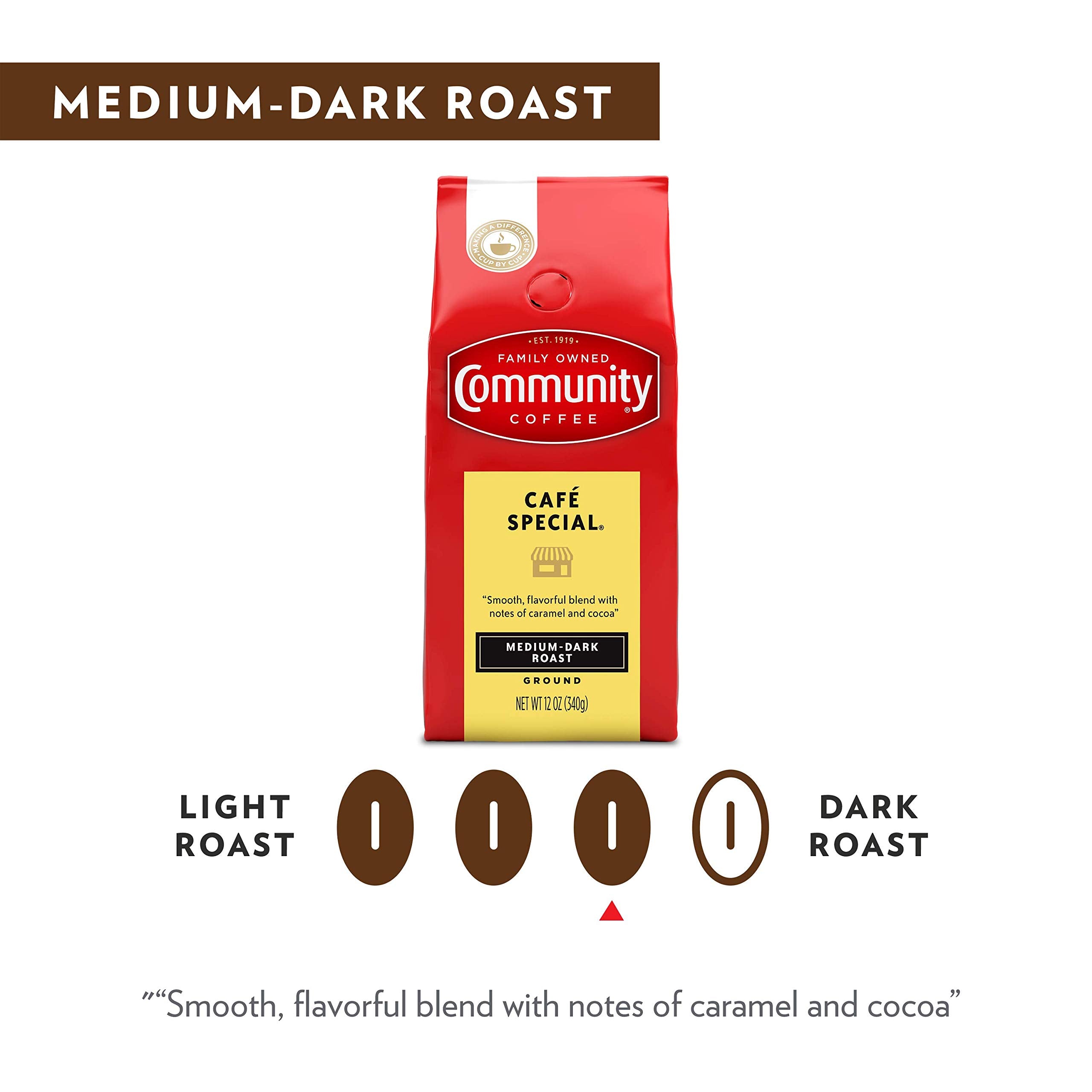 Community Coffee Café Special Blend 72 Ounces, Medium Dark Roast Ground Coffee, 12 Ounce Bag (Pack of 6)