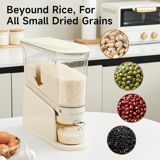 UFORU Slim Rice Dispenser 22 LB,Clear Rice Storage for Small Spaces