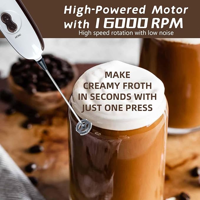 HKODP Powerful Milk Frother Wand - Battery Operated Handheld Drink Mixer - Electric Whisk Foam Maker for Coffee, Lattes, Cappuccino, Matcha, Hot Chocolate & Creamer