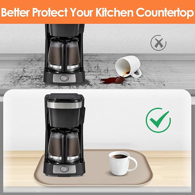 Silicone Coffee Maker Mat with Lip for Countertops, 24'' x 16'', Khaki