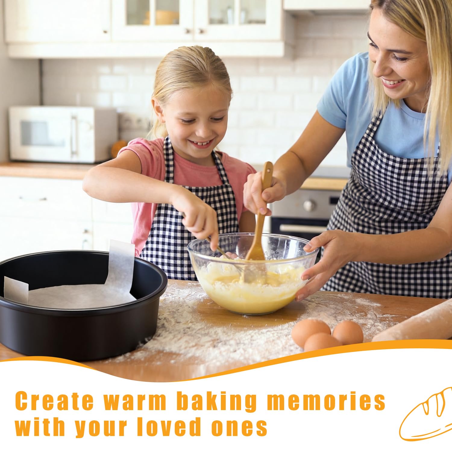 BakerChef 8 Inch Cake Pan Set of 3, Nonstick Round Cake Pans with 110 PCS Parchment Paper, Non-Toxic Carbon Steel Cake Baking Pans, Dishwasher Safe
