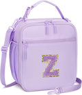CLOUDWINGS Initial Insulated Lunch Bag for Girls Kids, Back to School Gift, Reusable Leak-proof Lunch Box with Adjustable Strap for School Daycare Travel Picnic (Purple,Z)
