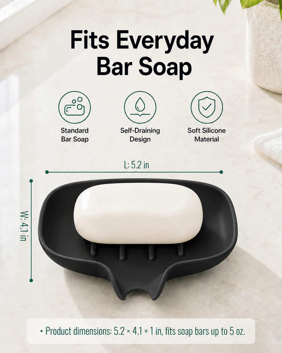 3 Pack Silicone Soap Dish for Shower, Bar Soap Holder with Drain Spout