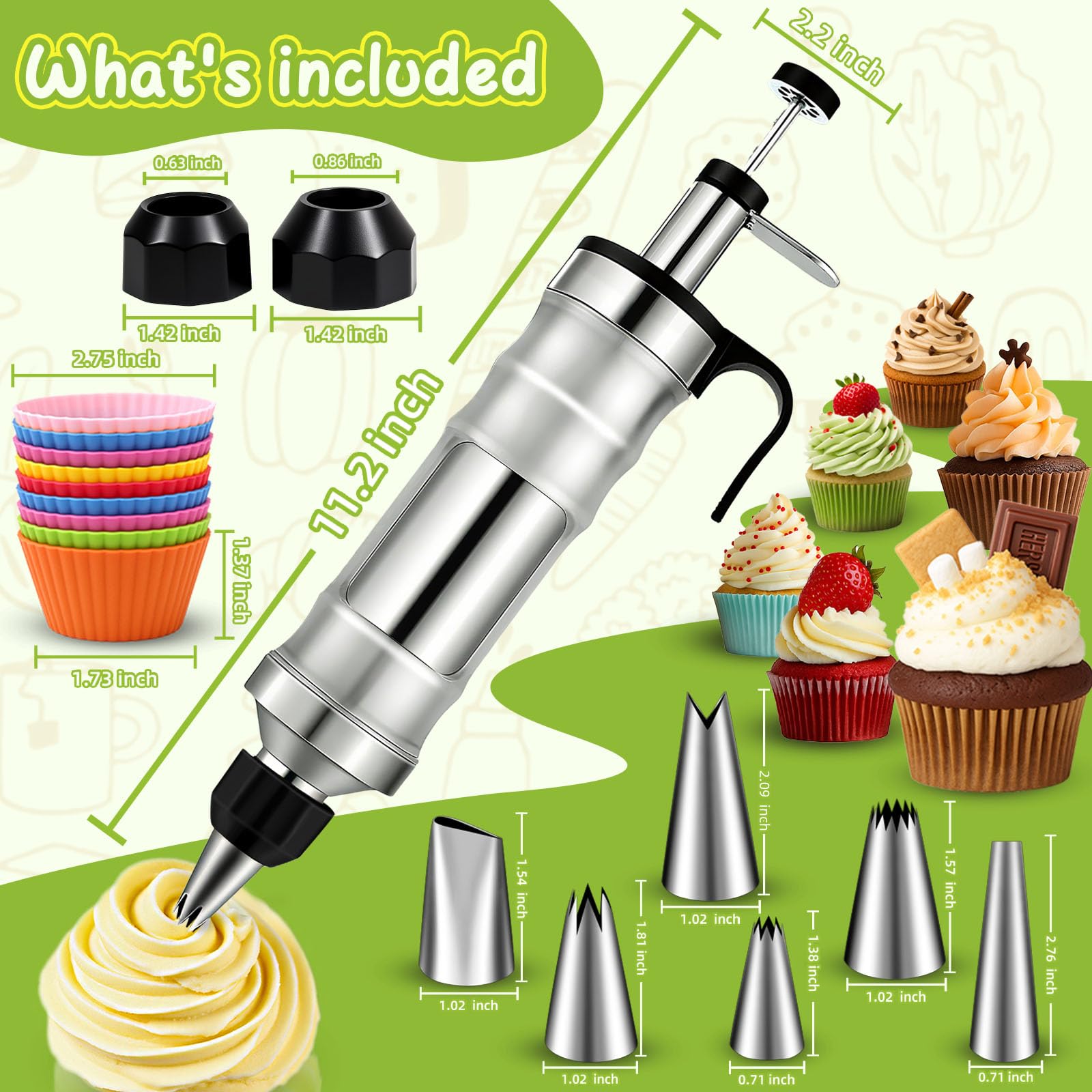 FANTEXY Dessert Decorating Syringe Set, Stainless Steel Icing Piping Kit