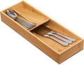 guiogc Bamboo Silverware Drawer Organizer, Kitchen Cutlery Tray,Utensil Holder for Spoons, Forks, Knives in Kitchen