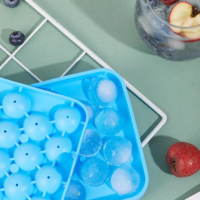 Obsoorth Round Ice Cube Tray 2 Pack BPA Free Silicone Flexible Easy Release 1.1 Inch x 50PCS Small Ice Ball Maker Mold for Whiskey, Cocktail, Chilling (Blue)