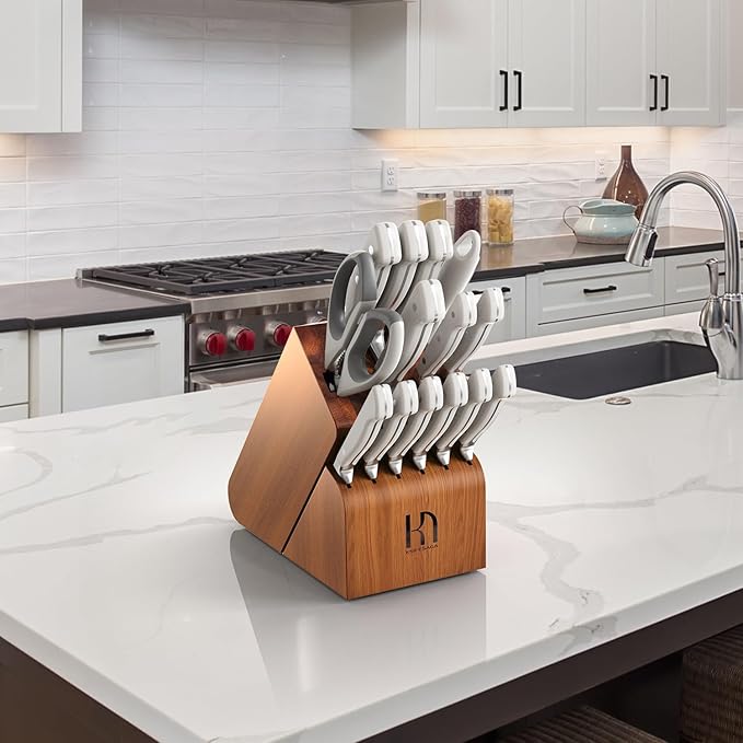 KnifeSaga 15-pc Japanese Kitchen Knife Block Set, Razor Sharp, Professional
