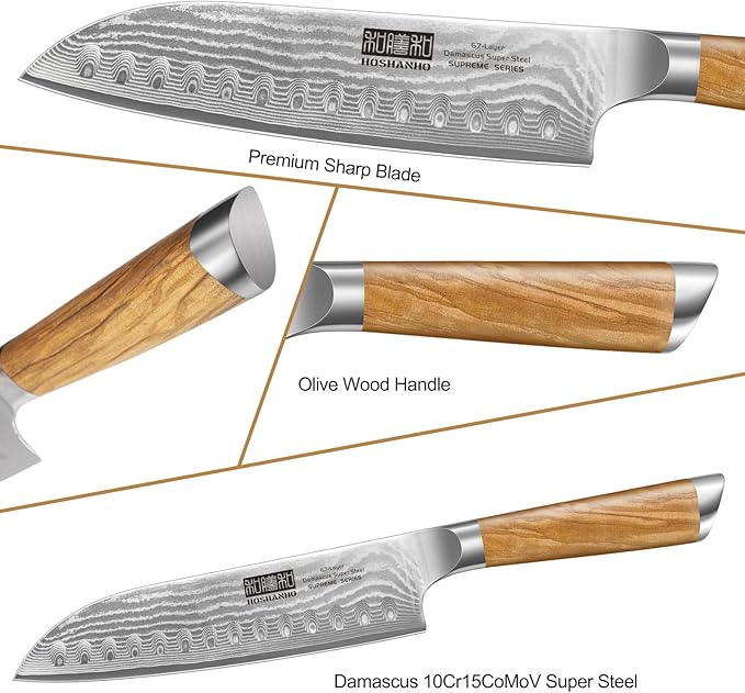 HOSHANHO Damascus Kitchen Knife Set 3PCS, Sharp Chef/Santoku/Fruit Knives
