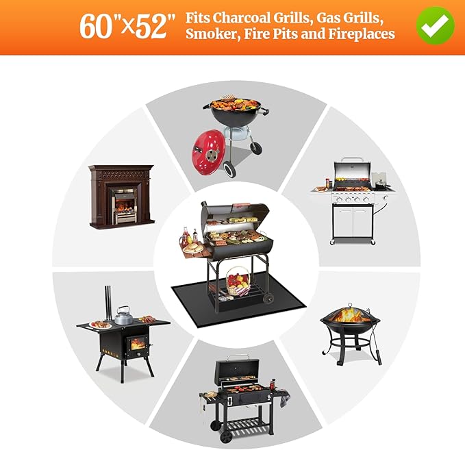 60 ×52 Inch Under Grill Mats for Outdoor Grill & Grill Mat for Under BBQ