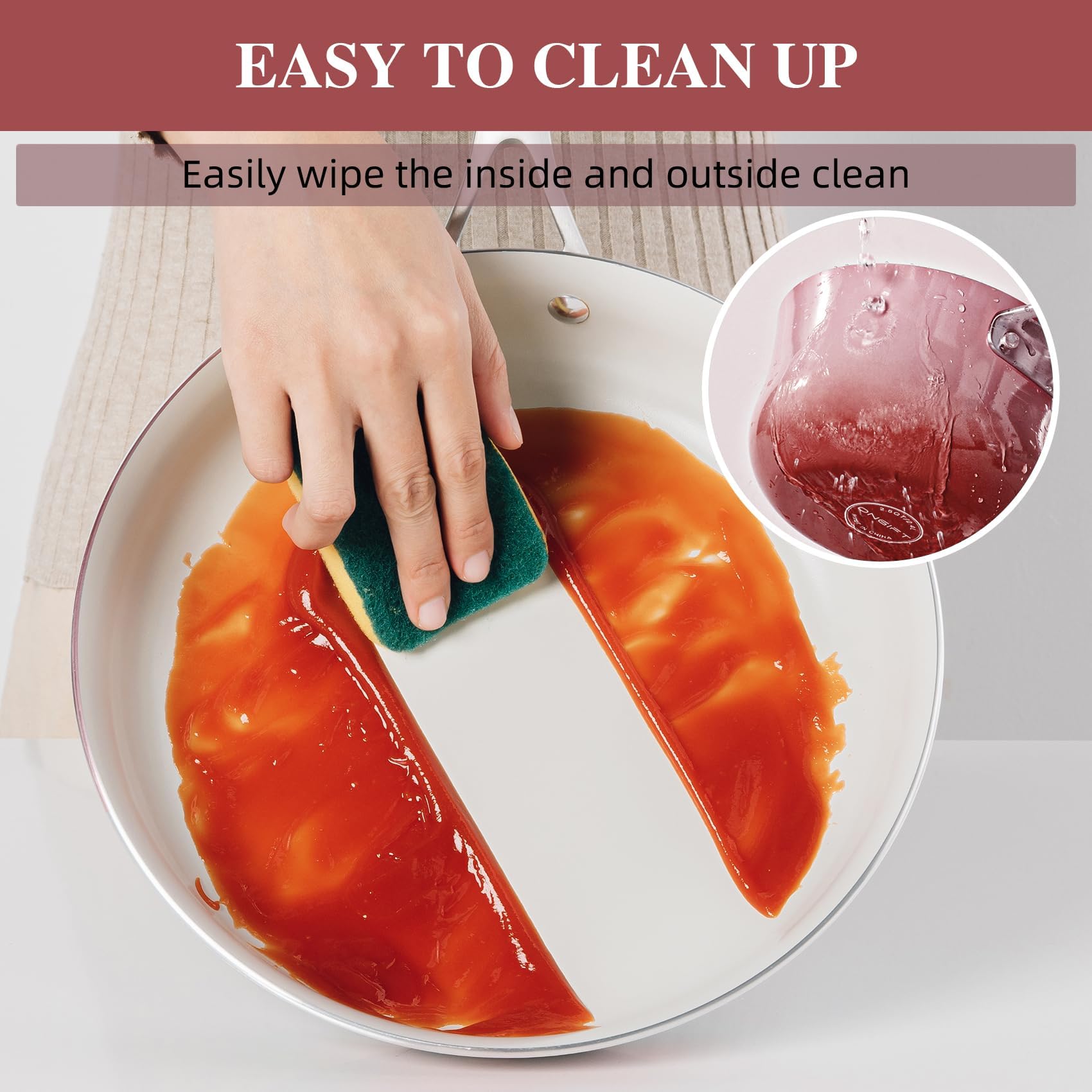 ONGIFT Kitchen Pots and Pans Set Non Stick, 11 Pcs Ceramic Cookware Set with Stay-Cool Handle, Pot and Pan Set NonToxic PFOA/PFAS Free, Dishwasher/Oven Safe, Evenly Heats, Enamel Exterior - Coral Red