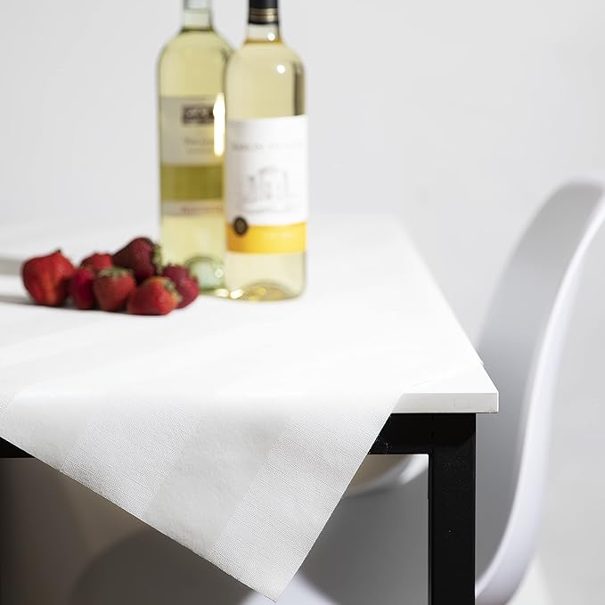 Luxury Table Protector Pad, 2 in 1 Table pad + Great Looking Tablecloth - Heat Resistant, Spill & Stain Proof - Flannel Backing (54x108, White - Silk Stripe)