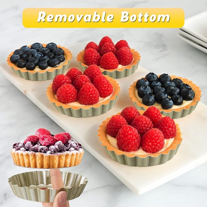 Tessco for you 16 Pcs Mini Tart Pans for Baking, Gold Round