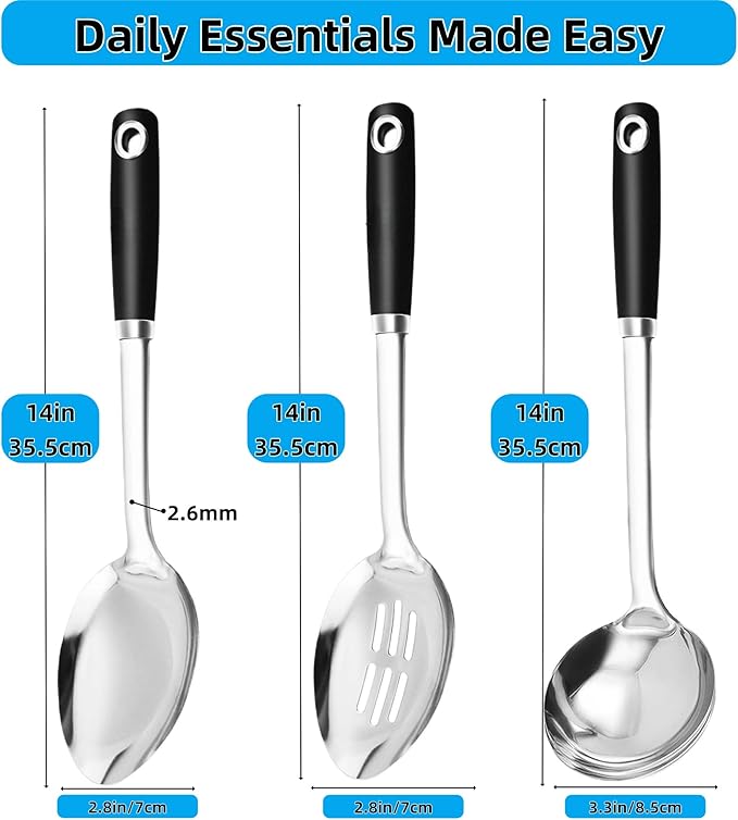 3-Piece Stainless Steel Cooking Utensils Set, Serving Spoon & Ladle