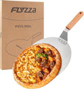 FLYZZA 12 Inch Stainless Pizza Peel, Pizza Spatula with Ergonomic Long Wood Handle for Pizza Oven Baking, Turing Peel for Pizza, Dough, Bread Pastry