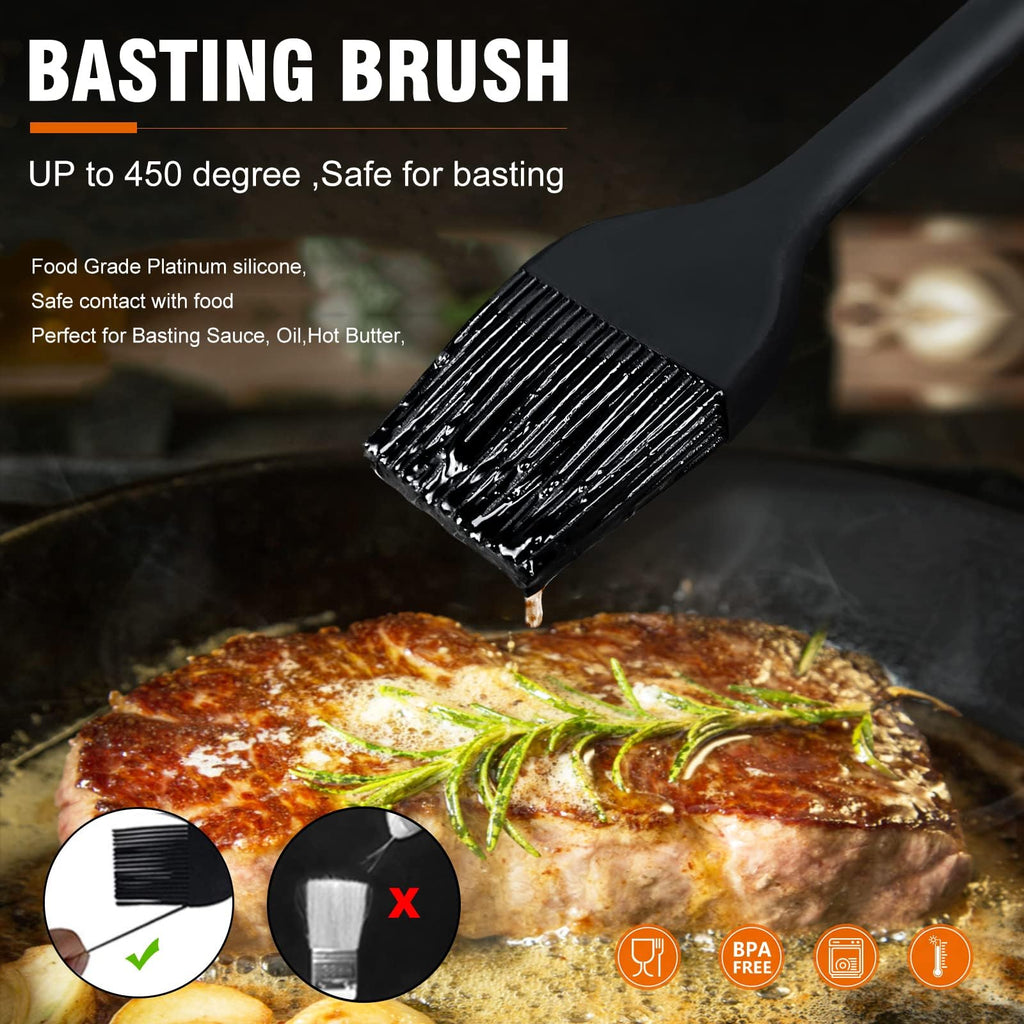 Walfos 3 Size Basting Brush, 600°F High Heat Resistant Silicone Pastry Brushes for BBQ, Baking, Kitchen Cooking, Desserts- BPA Free&Dishwasher Safe