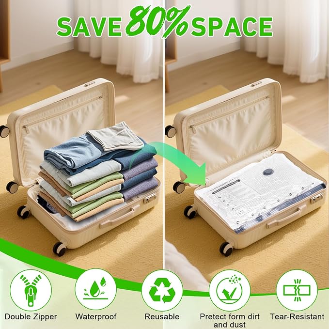 Aaronbird Vacuum Seal Bags for Clothing with Wireless Electric Pump - Travel & Home Use, 9 Pack Ideal Space Saver Vacuum Storage Bags, Travel Vacuum Bags for Luggage