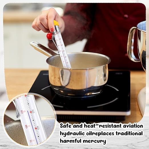 Photect Candy Thermometer with Pot Clip 8" Deep Fry Oil Thermometer for Candy Making Instant Read Cooking Food Thermograph Sugar Syrup Jam Jelly Oil Temperature Kitchen Accessories(Yellow,1 Pcs)