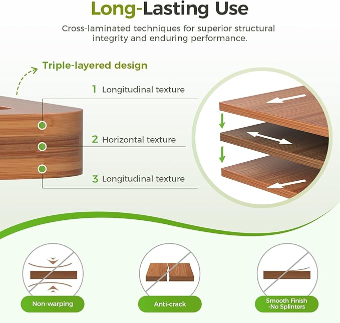 Bamboo Cutting Board for Kitchen, 3-Piece Set with Juice Grooves, Side Handles & Non-Slip Mats – Durable Bamboo Chopping Board for Meat, Vegetables and Fruits