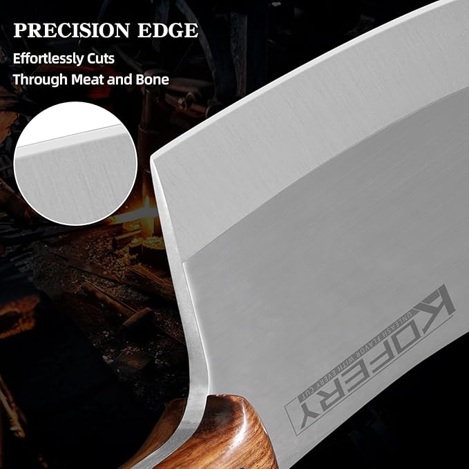 KOFERY 8.7-Inch Heavy Duty Meat Cleaver, Professional Butcher Knife and Large Bone Cutter, 7.5mm Thick Spine Full Tang Stainless Steel with Rosewood Handle, Commercial Chopping