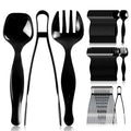 18 Count Plastic Serving Utensils Set, Disposable Serving Utensils for Catering Party Events, Including Black Plastic Spoons, Tongs and Forks (Black, 18pcs utensils)
