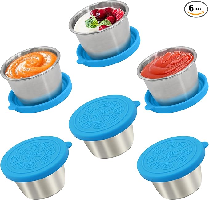 Qukaka 6x2.7 Oz Salad Dressing Container to Go,Handy Leakproof Stainless Steel Meal Prep Containers Reusable,Sauce Containers for Lunch Box, Picnics, Travel, Office and Kitchen Storage