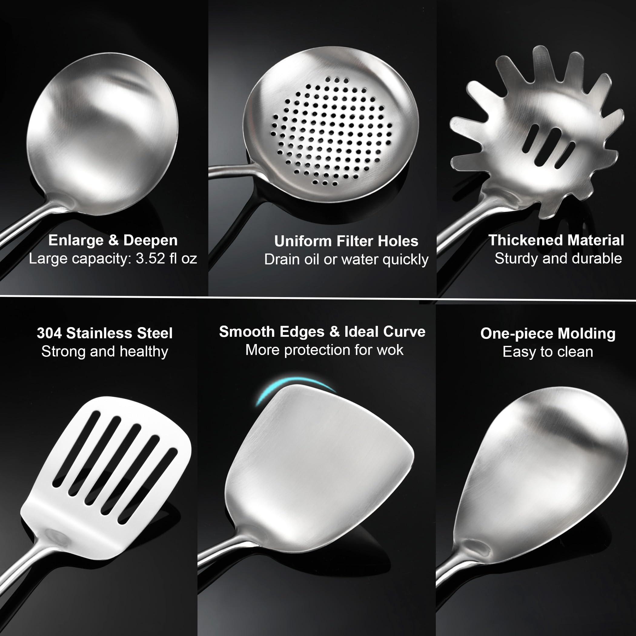 NIITAWH Stainless Steel Kitchen Utensils Set for Cooking Wooden Handle