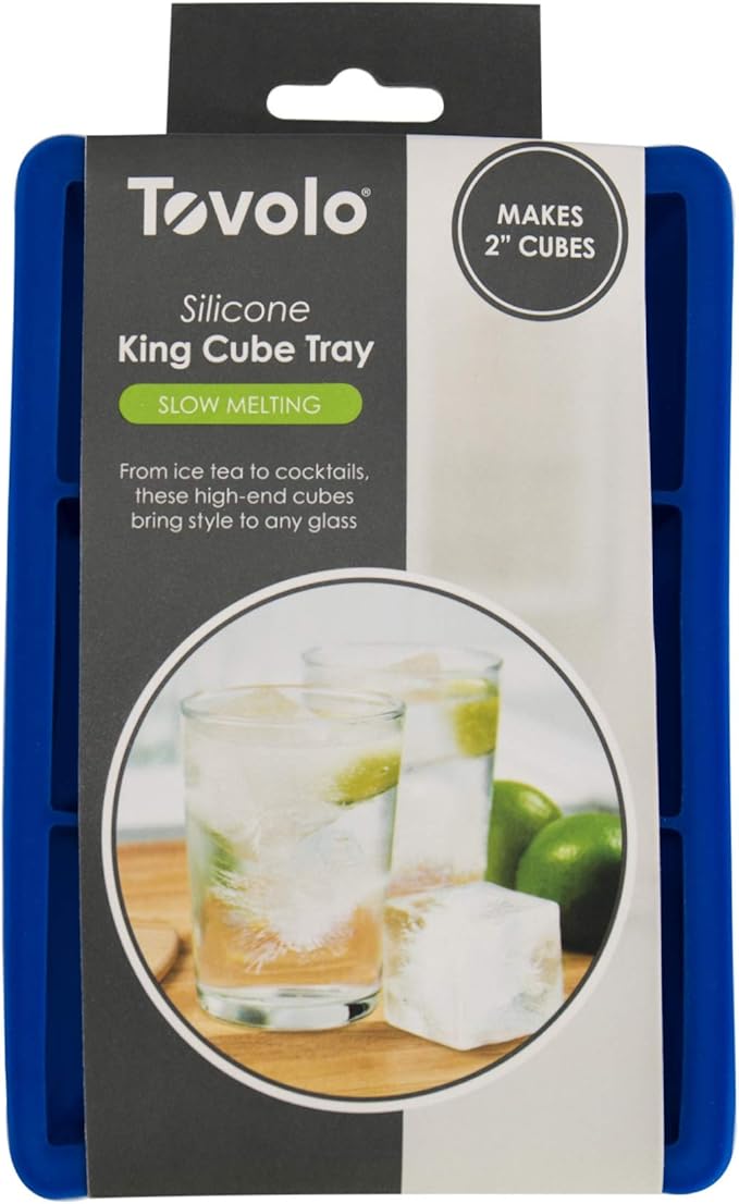 Tovolo Large 2” King Cube Ice Tray Stratus Blue Ice Cube Trays for Whiskey Cocktails Smoothies, Big Square Ice Cube Mold Silicone Freezer Tray for Perfect Rock Cubes BPA Free Dishwasher Safe