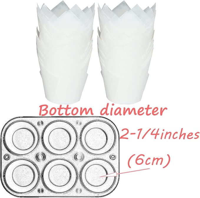 MyBakning 500 pcs Large size White Tulip Baking Cups 2-1/4"(Base diameter) x 4"(Wall height) Greaseproof paper baking cupcake Muffin liners
