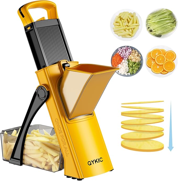 QYKIC Mandoline Slicer for Kitchen, Adjustable 0.1-8mm (6 in 1 Yellow)