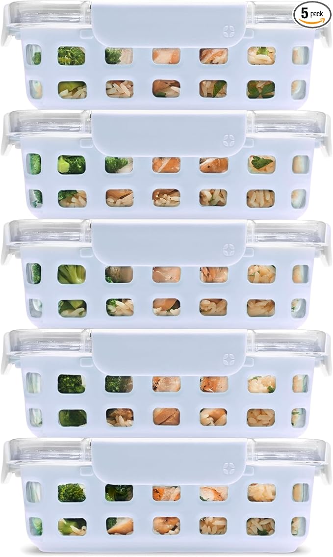 Ello Duraglass 3.4 Cup Glass Meal Prep Containers, 10 Pc, 5 Pack, Halogen Blue