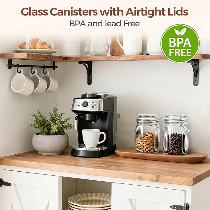 ComSaf Ribbed Glass Mason Jars with Airtight Lids 25 oz 6 Pack Coffee