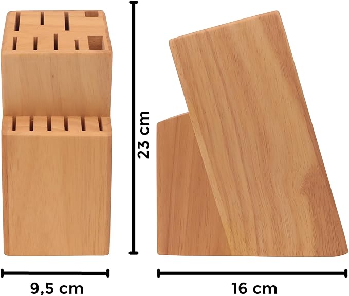 Kitchen knife holder elegant & sturdy (15 slots). Universal knife block with slots for knives, scissor and sharpenner. Knife Block without Knives. Kitchen knife holders for counter top. (Rubber Wood)