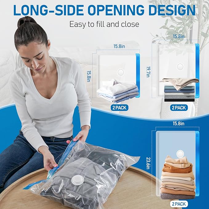 VMstr Vacuum Seal Bags for Clothing Travel, Vacuum Storage Bags with USB Electric Pump, Compression Space Saver for Luggage Suitcase 6 Combo Bags + USB Pump