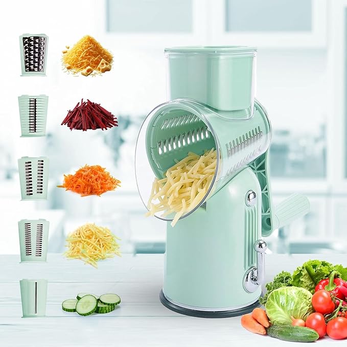 Chef Power's 5 in 1 Rotatory Cheese Grater - Premium Quality Hand Cheese Grater With Handle - Food Chopper for Kitchen