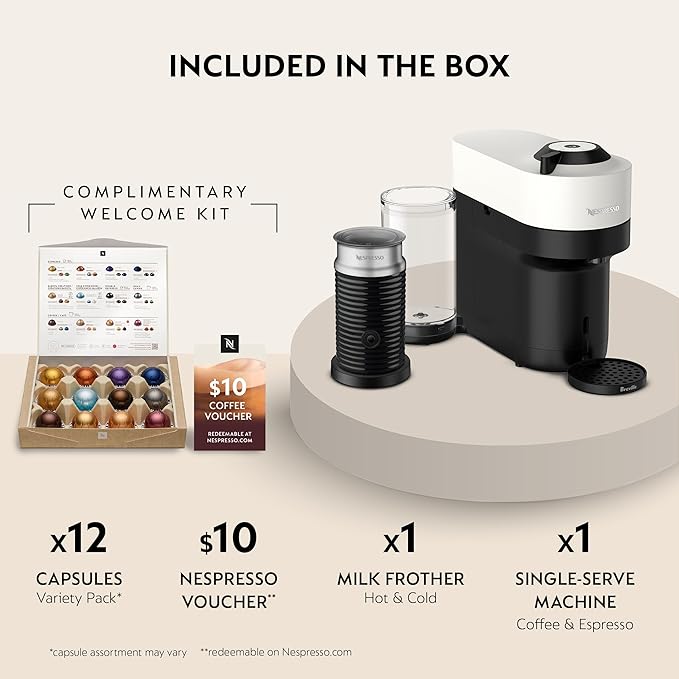 Nespresso Vertuo Pop+ Coffee Machine with Milk Frother, Coconut White