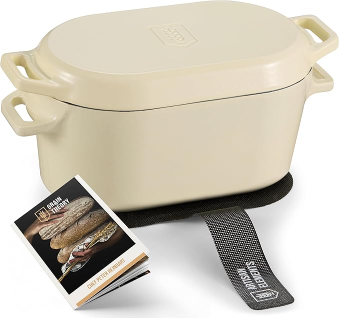 KooK Oval Dutch Oven, for Bread Baking, Sourdough Loaf Pan, Dual Handles, Enameled Cast Iron, with Sling, Dishwasher Safe, 3.4 Qt
