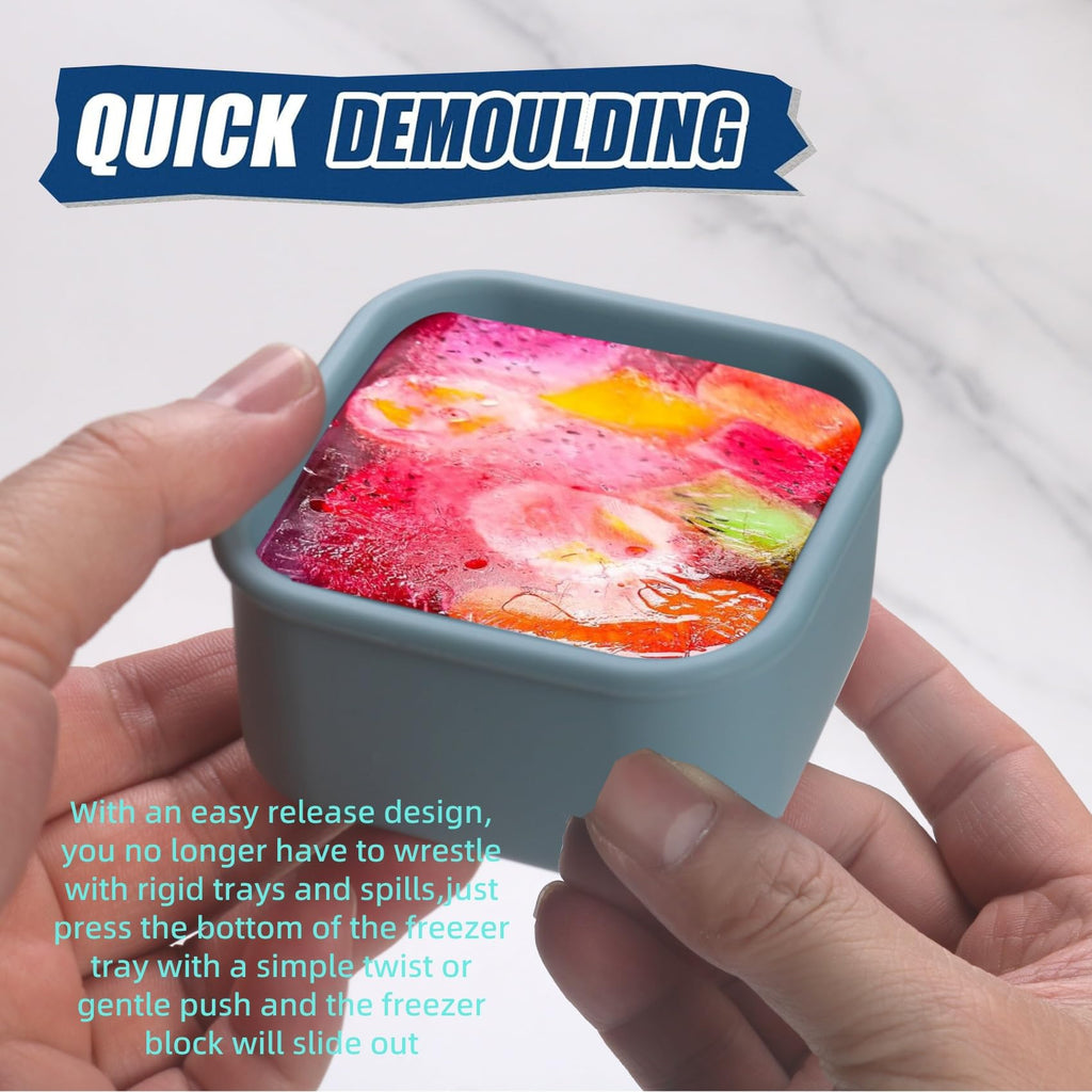 BECOKIT 1/2 Cup Silicone Freezer Tray With Lid - Silicone Freezer Molds 4-Pack For meal prep & freezing of various sauces and other dishes, makes 4 perfect 1/2 cup portions cubes (Blue 4 Pack)