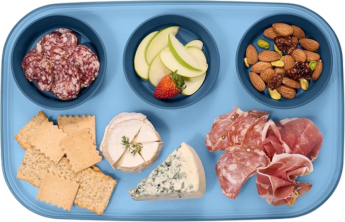 madesmart dipware 3 Bowl Serving Tray, Stackable & Removable Dip Bowls for Charcuterie, Guacomole, Snacks, Veggies, Premium Dishwasher & Microwave Safe, Multipurpose Plate & Bowl, Blue