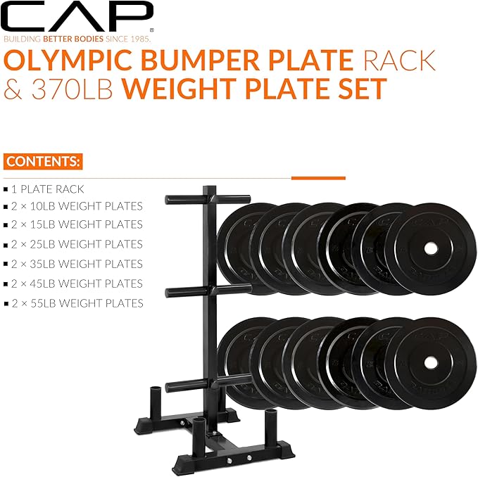 CAP 370lb Elite Olympic Bumper Plate Set with Storage Rack
