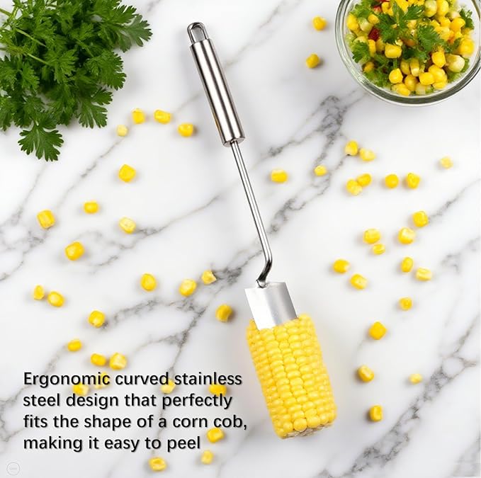 NEW Long Handle Stainless Steel Corn Stripping Tool StripChef Corn Peeler for Corn on the Cob – Easy to Clean a must-have small tool in the kitchen (2 Pack)