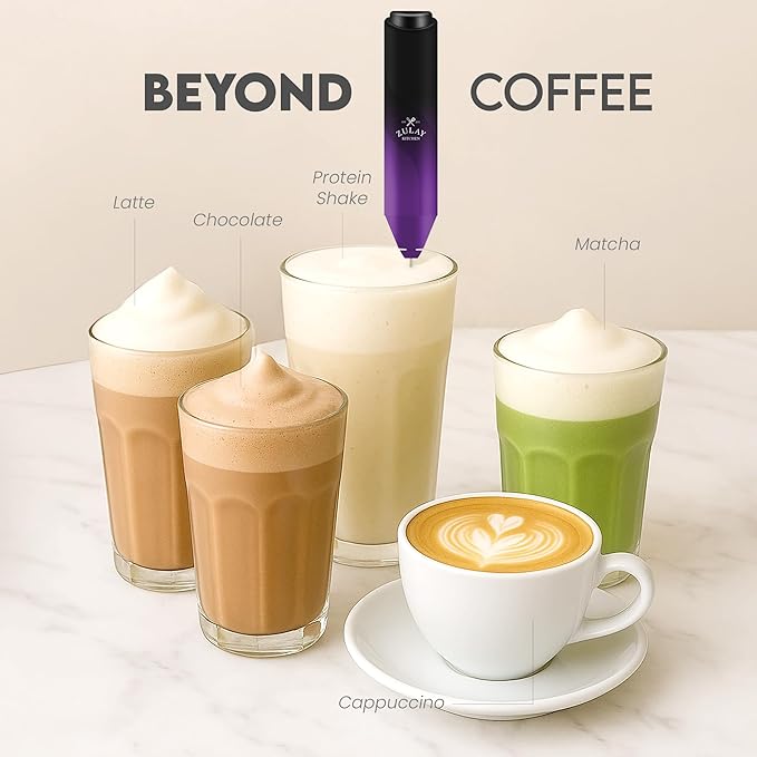 Zulay Kitchen Powerful Milk Frother AA Batteries Included – Ultra Fast Handheld Drink Mixer with Stainless Steel Whisk Stirrer for Coffee, Protein, Matcha & More, Frother Wand Electric Frothmate